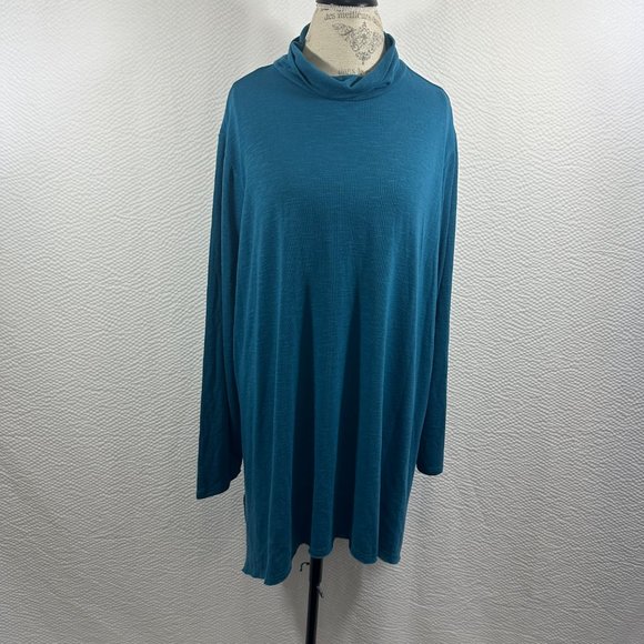Terra & Sky Women's Size 3X  Slub Sharkbite Tunic Length Cowlneck Knit Top NWT - Picture 2 of 9